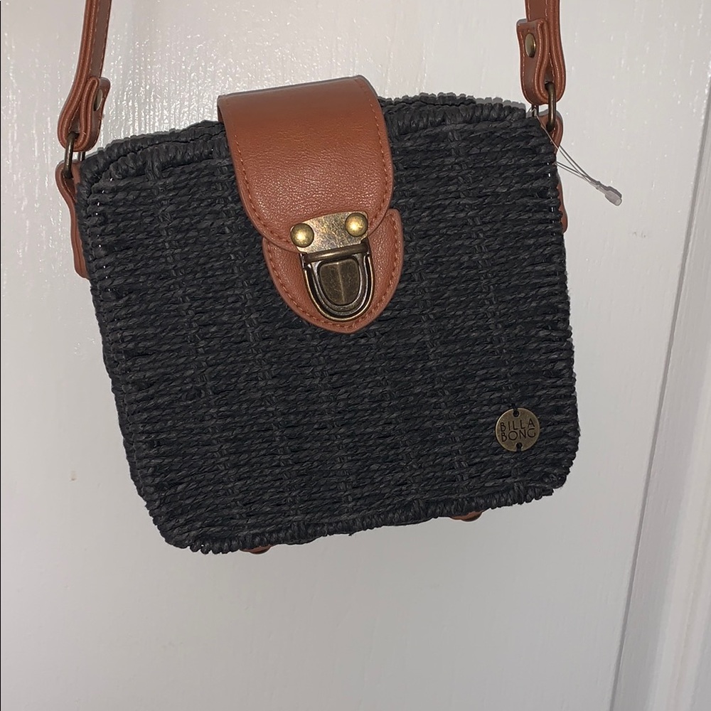 Billabong Black and Brown Crossbody Bag with  faux Leather Trim
